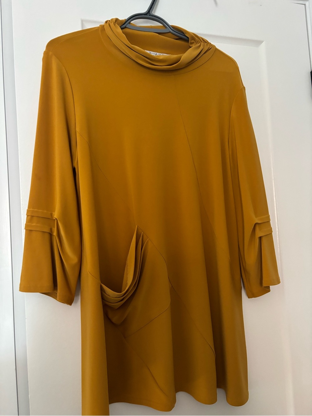 Joseph Ribkoff Mustard Long-Sleeve Draped Pocket Tunic